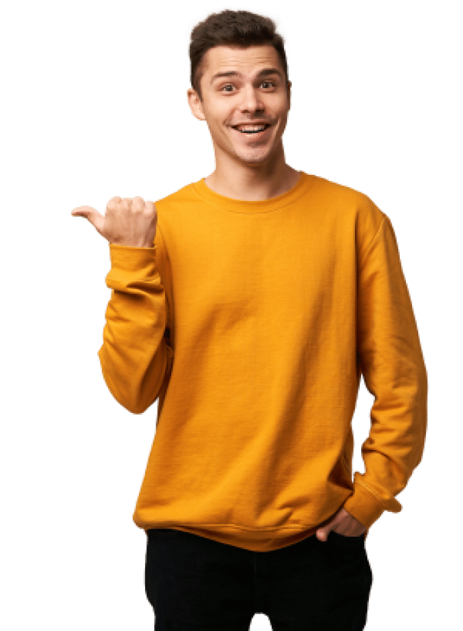Man in yellow sweater pointing to a sign that states CPA Letter or Financial Statement for Apartment
