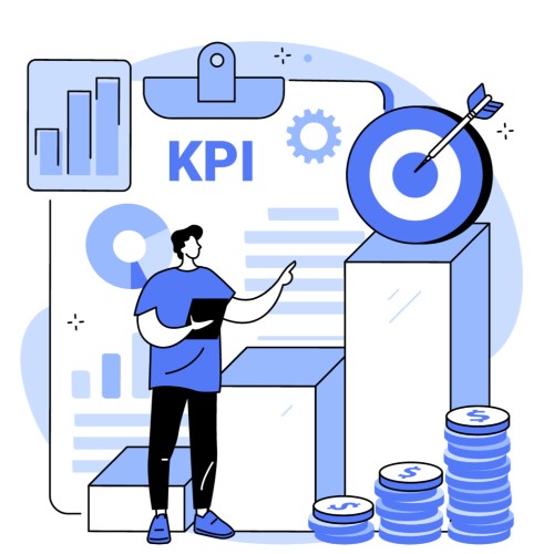Graphic Illustrations of a man applying accounting KPIs.